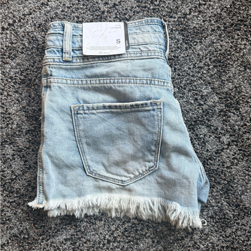 KanCan Light Blue Frayed Hem Jean Shorts